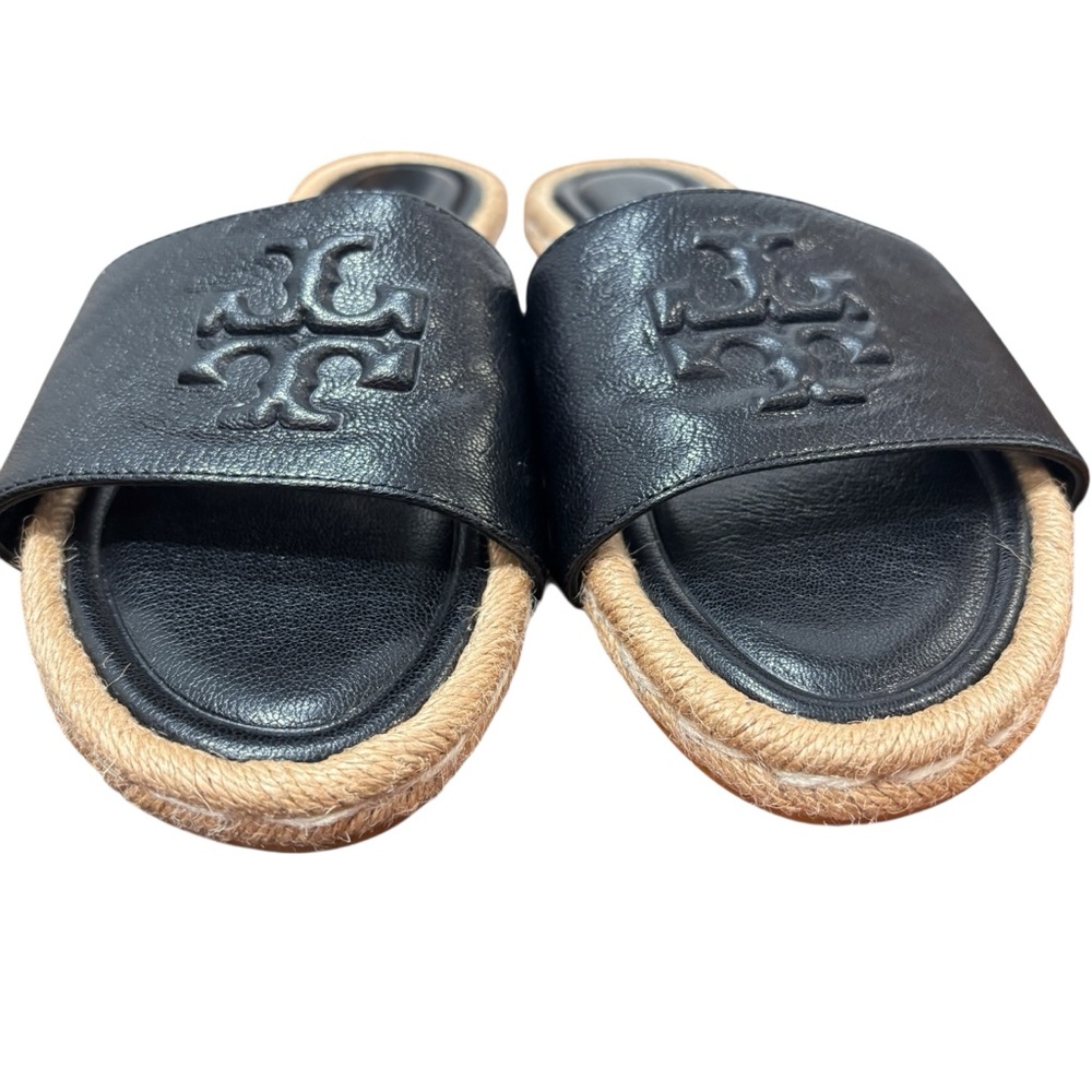 Tory Burch Everly Leather Espadrille Black Slides Sandals Women's Size 6.5 NWOB - Picture 3 of 9